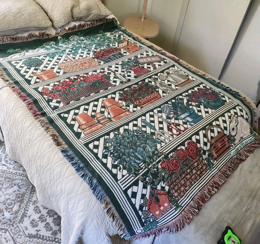 Goodwin Weavers Garden Apothecary Woven Blanket 67”X47" Vintage 90s Cottagecore